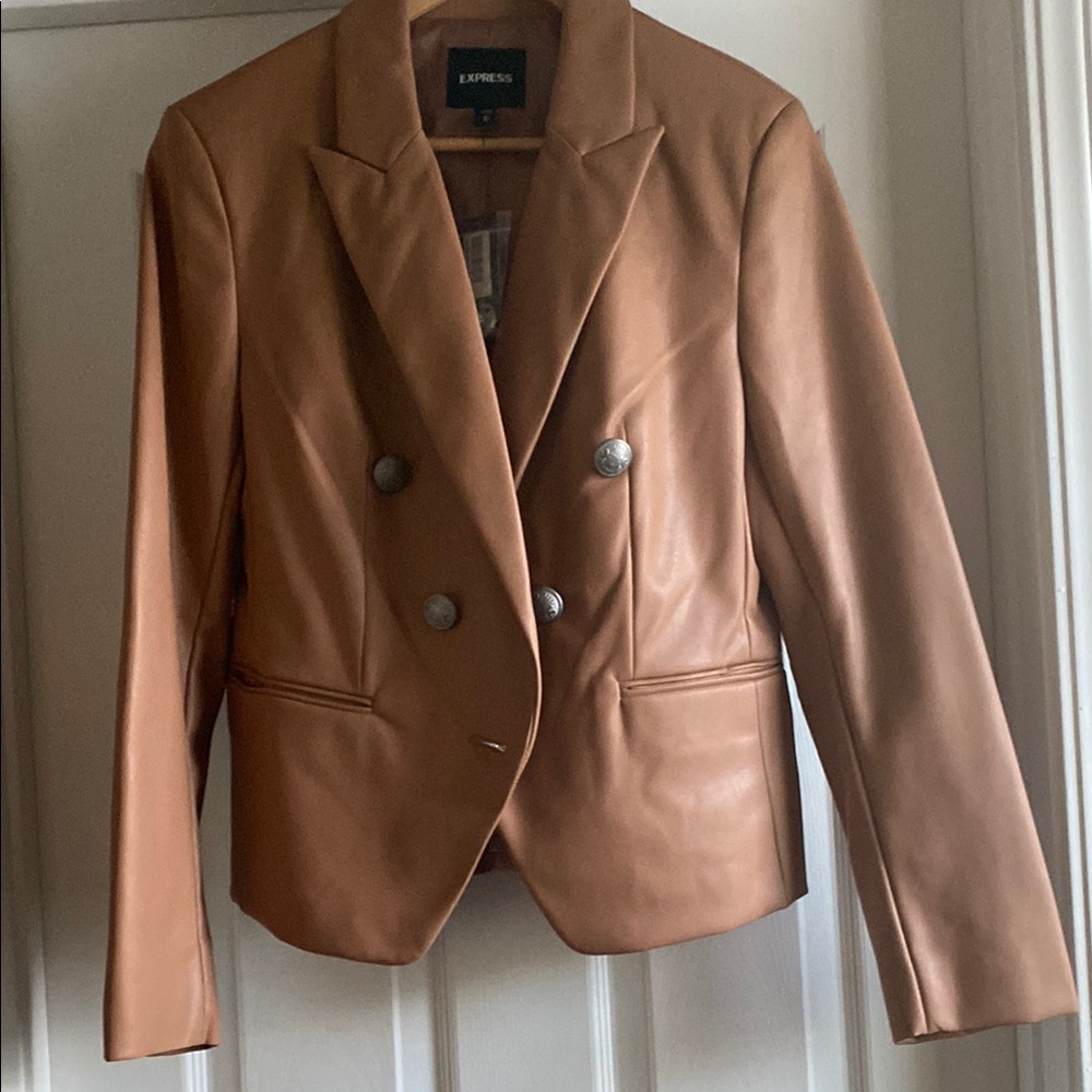 Express Faux Leather Tan Blazer Polished Suit Jacket